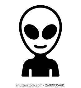 A cartoon alien with large eyes and a friendly smile, ideal for sci-fi themed projects.