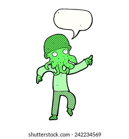 caricatura de un hombre extraterrestre bailando con burbuja de habla