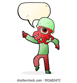 cartoon alien man dancing with speech bubble