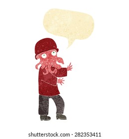 cartoon alien man with speech bubble