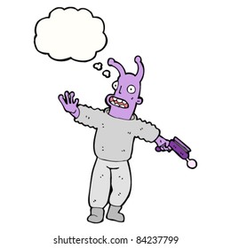 caricatura de un hombre extraterrestre con burbuja de pensamiento