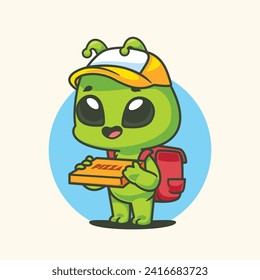 Cartoon alien mascot delivery mascot