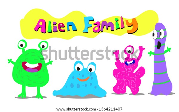 Cartoon alien monster family vector illustration