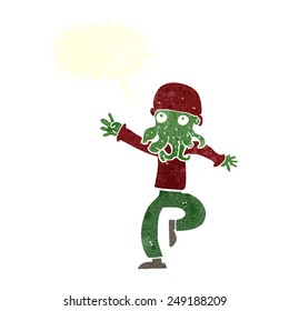 cartoon alien monster man with speech bubble
