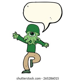 cartoon alien monster man with speech bubble