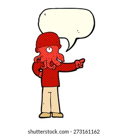 cartoon alien monster man with speech bubble
