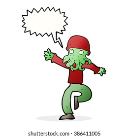 cartoon alien monster man with speech bubble