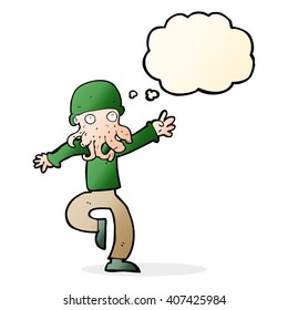 cartoon alien monster man with thought bubble