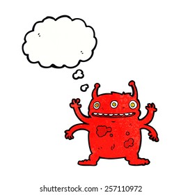cartoon alien monster with thought bubble