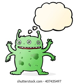 desenho animado monstro alienígena com bolha de pensamento