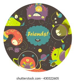 Cartoon alien monsters friends