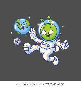 Cartoon alien moon and earth vector