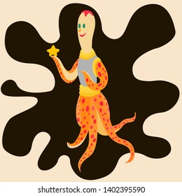 Cartoon alien octopus. Vector illustration for kids.
