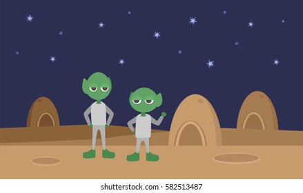 Cartoon Alien on Planet , Mars , vector