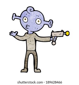 caricatura alienígena con pistola de rayos