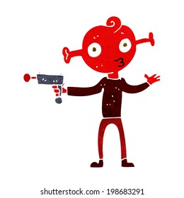 caricatura alienígena con pistola de rayos