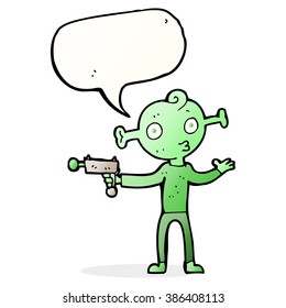 Cartoon-Alien mit Röntgenapparat mit Sprachblase