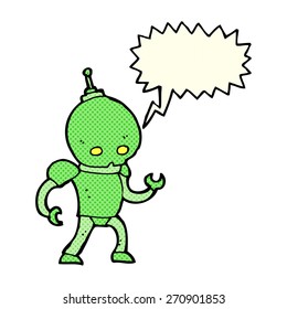 cartoon alien robot with speech bubble