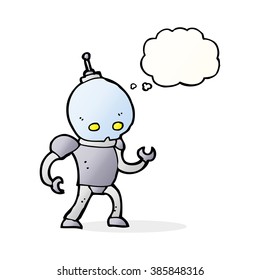 robot alienígena de dibujos animados con burbuja de pensamientos
