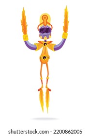 Cartoon alien. Robot toys character. Android isolated on white background. Funny monster for kids monstrosity in space suit