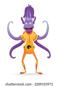 Cartoon alien. Robot toys character. Android isolated on white background. Funny monster for kids monstrosity in space suit