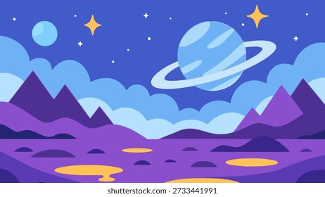 Dibujos Animados Espacio Alienígena Planeta Superficie Paisaje Galaxia Fondo Ilustración vectorial de Color Plano Diseño de Plantilla