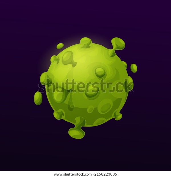 Cartoon alien space planet with suction cups.\
Fantasy galaxy planet or fantastic alien world. Game user interface\
element, extraterrestrial live form, cell or planet icon with green\
nibs