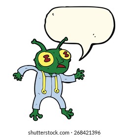 cartoon alien spaceman with speech bubble