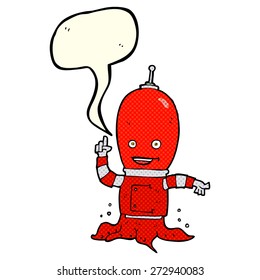 cartoon alien spaceman with speech bubble