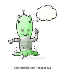 cartoon alien spaceman with thought bubble