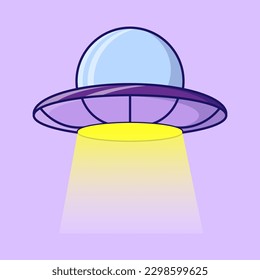 Cartoon alien spaceship flying vector illustration. Science Technology icon, Flat cartoon