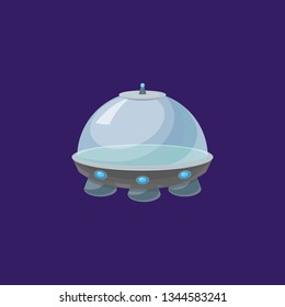 Cartoon Alien Spaceship or Ufo Ship Science Technology Travel Cosmic Concept Element Flat Design Style for Game. Vector illustration