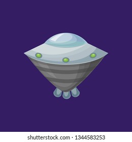 Cartoon Alien Spaceship or Ufo Ship Science Technology Travel Cosmic Concept Element Flat Design Style. Vector illustration of Shuttle