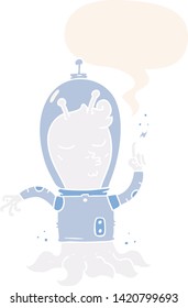 Cartoon-Alien mit Sprachblase im Retro-Stil
