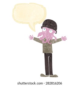 cartoon alien squid face man with speech bubble