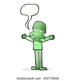cartoon alien squid face man with speech bubble