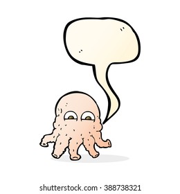 caricatura de la cara de calamar alienígena con burbuja de habla