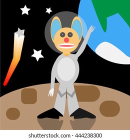 Cartoon alien standing in the outer space. Vector illustration. EPS10