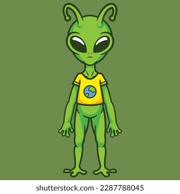 Cartoon alien standing vector logo illustration
