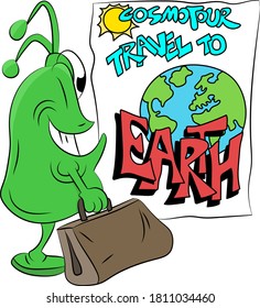 Cartoon alien traveling to earth vector illustration