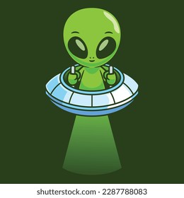 Cartoon alien ufo vector logo illustration