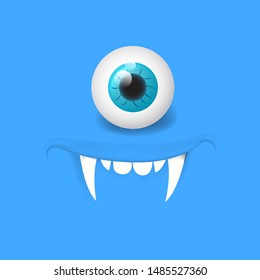 Cartoon alien vampire face. Vector Halloween monster with one eye. Design for print, decoration, logo, emblem, book illustration, merchandise, t-shirt