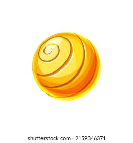 Cartoon alien yellow planet magic universe galaxy isolated flat cartoon icon. Vector fantasy globe asteroid or meteor surface, planet with magic energy magma. UI game user interface design element
