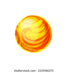 Cartoon alien yellow planet magic universe galaxy isolated flat cartoon icon. Vector ui game user interface design element. Fantasy globe asteroid or meteor surface, planet with magic energy magma