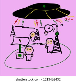 Cartoon Aliens flying saucer
