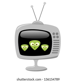 Cartoon Aliens on the Sci Fi Channel, on a Retro TV Set, EPS10 Vector