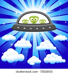 Cartoon Aliens in a Spaceship