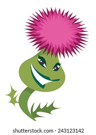 cartoon alive character thistle with smile - vector illustration