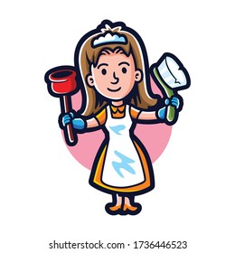 Cartoon All Clean Maid Mascot Logo
