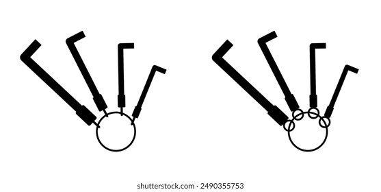 Cartoon allen wrench or hex key on a ring. Wrenches tools. Work service tool. hex key assembly set. Bicycle, cycling maintenance and repair. Home, furniture or bike fixing concept. Travel, inbus keys.